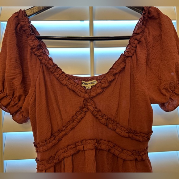 Inspired Hearts Rust Ruffle Short Sleeve Babydoll Dress Size L - Picture 2 of 4